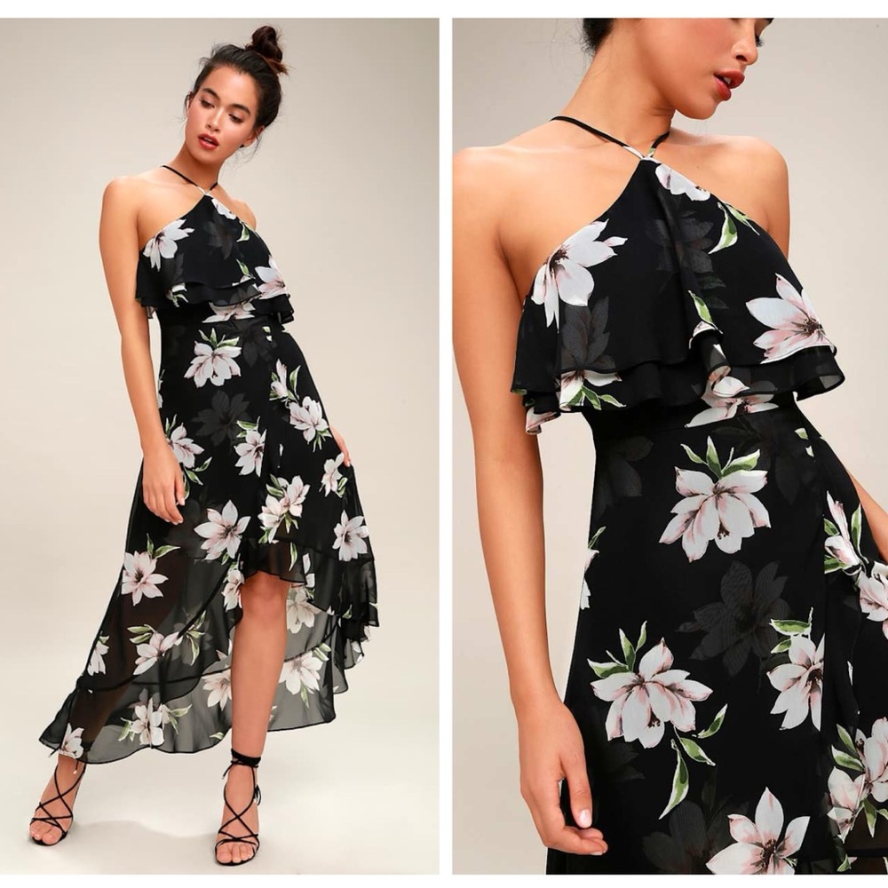 Lulu's Black Floral Halter Dress